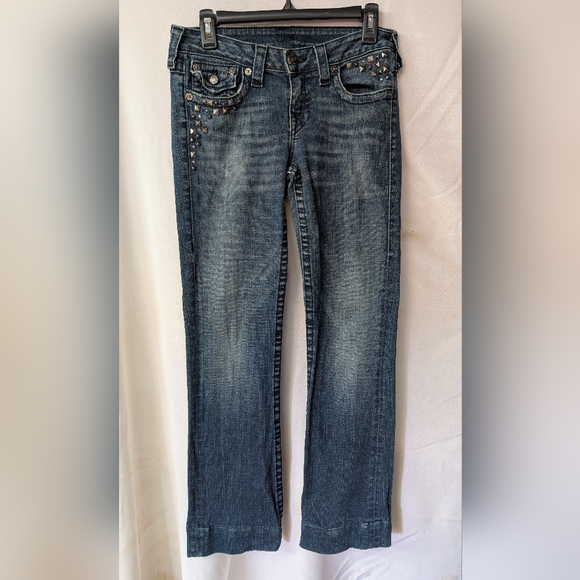 True Religion Blue Straight Leg Jeans with Studs - Picture 1 of 9